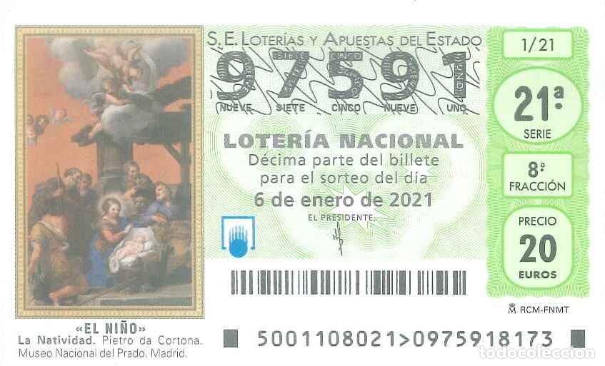 Loter&iacute;a Nacional: LOTERIA NACIONAL - 97591 - 6 ENERO 2021 - EL NI&Ntilde;O - LA NATIVIDAD (PIETRO DA CORTONA) - MUSEO PRADO