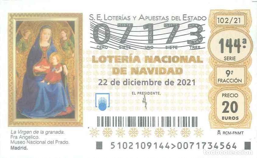 Loter&iacute;a Nacional: LOTERIA NACIONAL - 07173 - 22 DICIEMBRE 2021 - LA VIRGEN DE LA GRANADA (FRAY ANGELICO) MUSEO PRADO