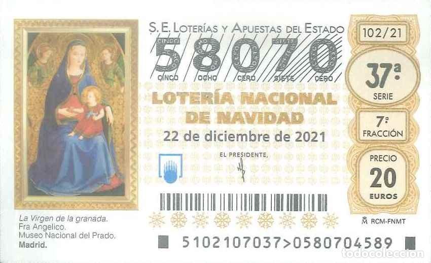 Loter&iacute;a Nacional: LOTERIA NACIONAL - 58070 - 22 DICIEMBRE 2021 - LA VIRGEN DE LA GRANADA (FRAY ANGELICO) MUSEO PRADO