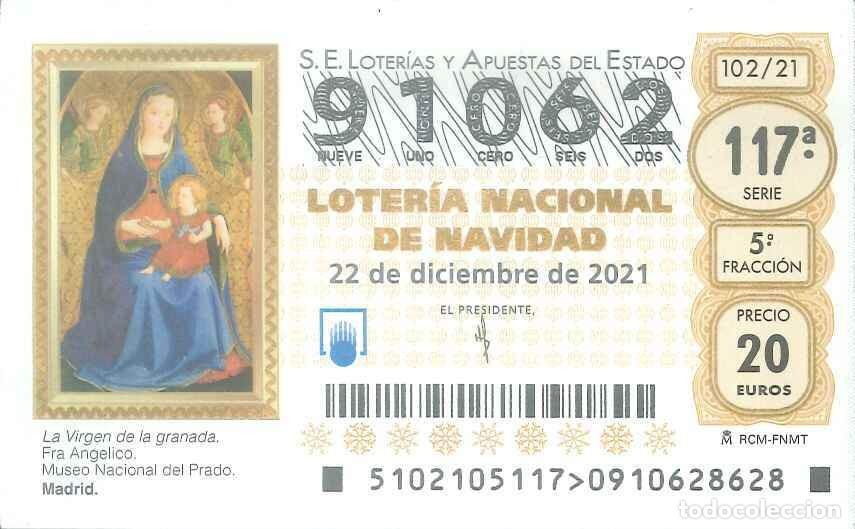 Loter&iacute;a Nacional: LOTERIA NACIONAL - 91062 - 22 DICIEMBRE 2021 - LA VIRGEN DE LA GRANADA (FRAY ANGELICO) MUSEO PRADO