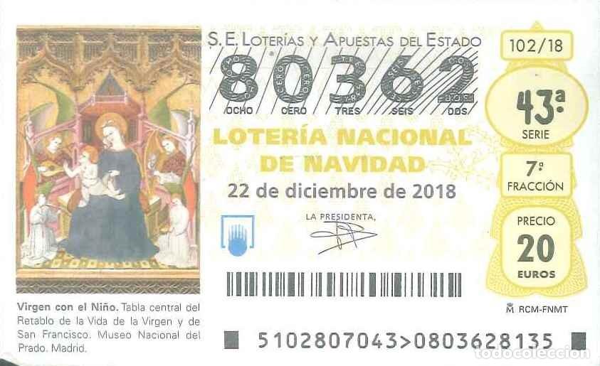 Loter&iacute;a Nacional: LOTERIA NACIONAL - 80362 - 22 DICIEMBRE 2018 - VIRGEN CON EL NI&Ntilde;O - MUSEO NACIONAL DEL PRADO MADRID
