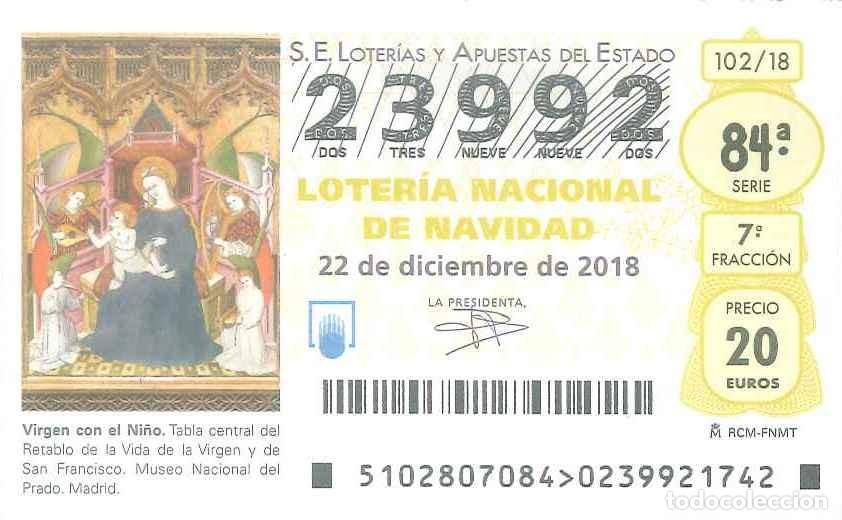Loter&iacute;a Nacional: LOTERIA NACIONAL - 23992 - 22 DICIEMBRE 2018 - VIRGEN CON EL NI&Ntilde;O - MUSEO NACIONAL DEL PRADO MADRID