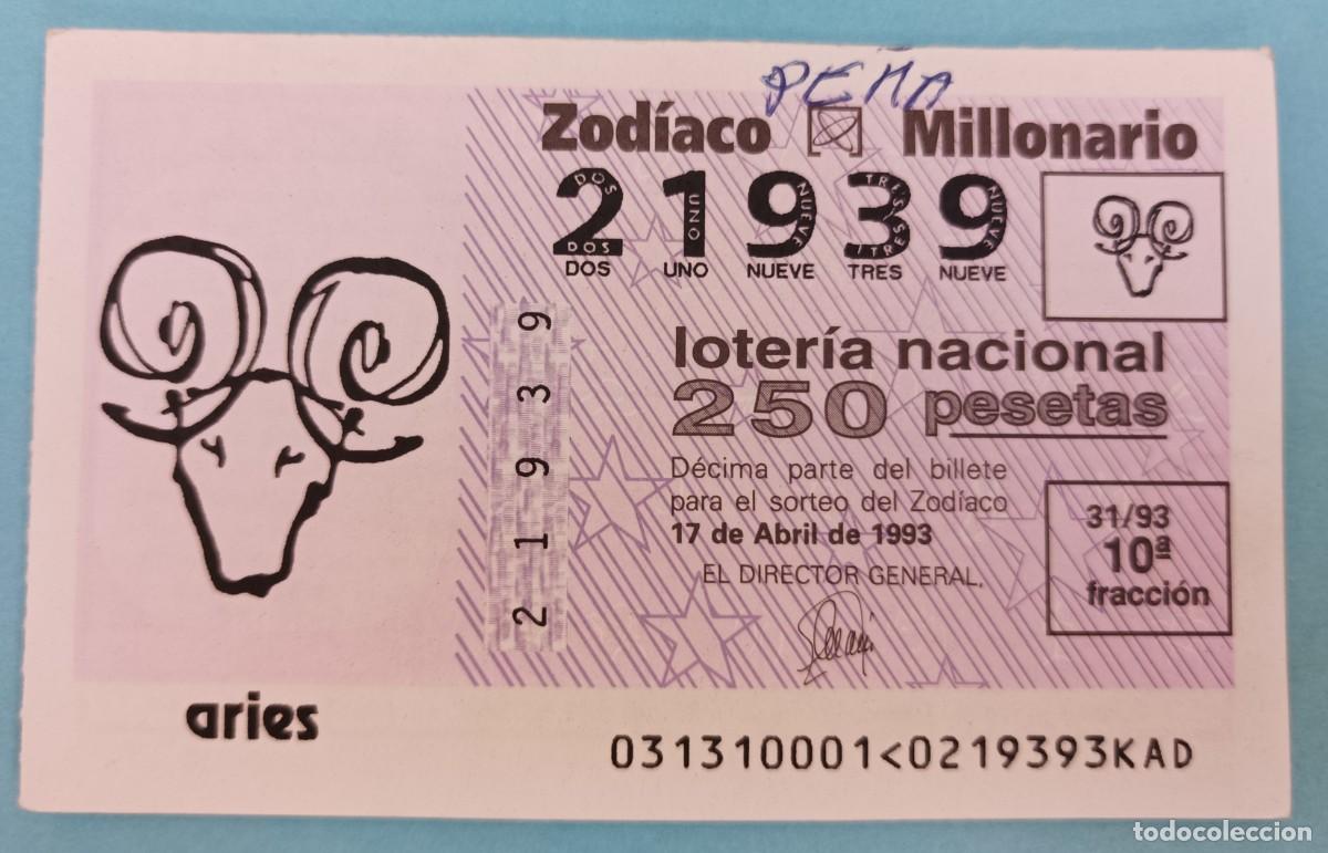 National Spanish Lottery: Loter&iacute;a Nacional, a&ntilde;o 1993, sorteo 31 del Zodiaco, Aries