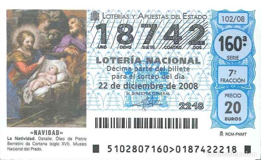 Loter&iacute;a Nacional: LOTERIA NACIONAL - 18742 - 22 DICIEMBRE 2008 - NAVIDAD - LA NATIVIDAD - MUSEO DEL PRADO