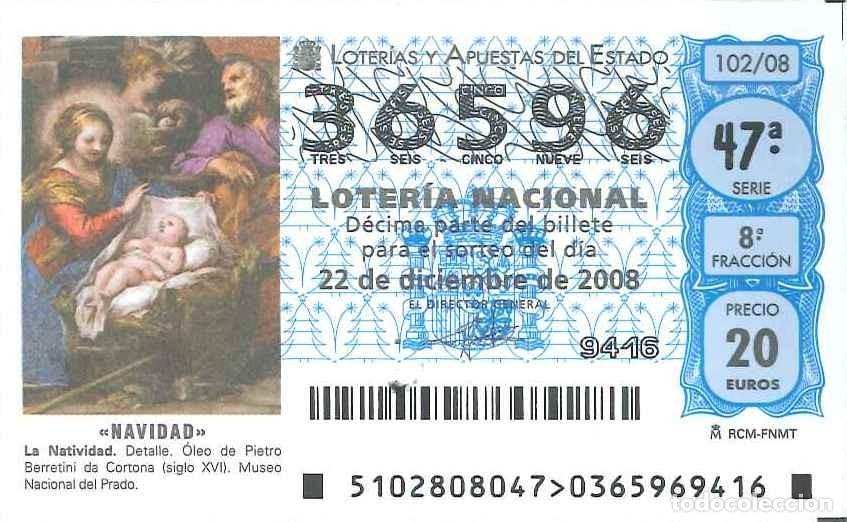 Loter&iacute;a Nacional: LOTERIA NACIONAL - 36596 - 22 DICIEMBRE 2008 - NAVIDAD - LA NATIVIDAD - MUSEO DEL PRADO