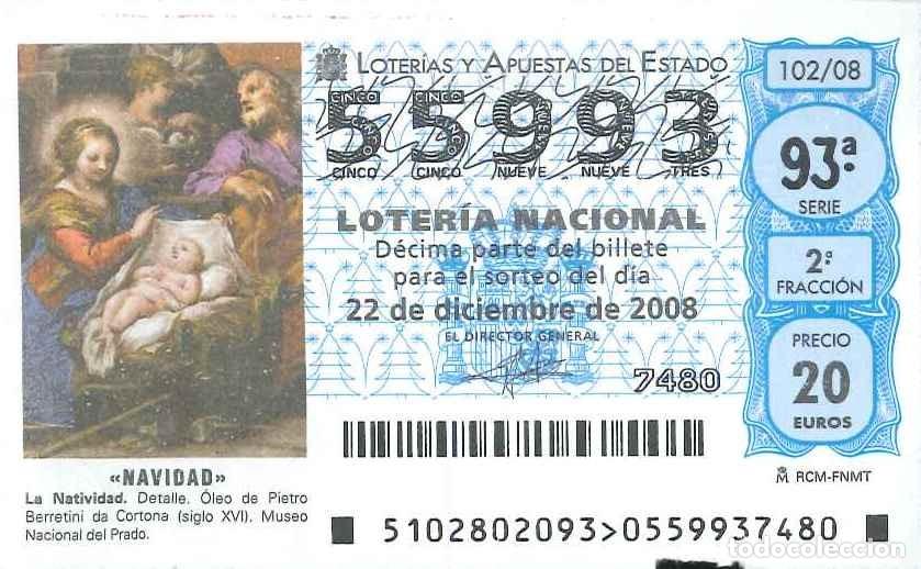 Loter&iacute;a Nacional: LOTERIA NACIONAL - 55993 - 22 DICIEMBRE 2008 - NAVIDAD - LA NATIVIDAD - MUSEO DEL PRADO