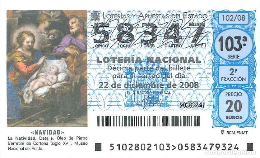 Loter&iacute;a Nacional: LOTERIA NACIONAL - 58347- 22 DICIEMBRE 2008 - NAVIDAD - LA NATIVIDAD - MUSEO DEL PRADO