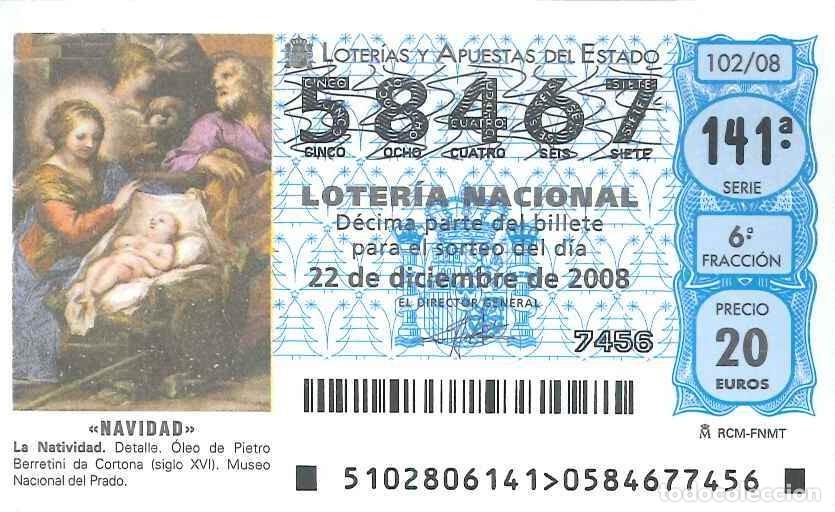 Loter&iacute;a Nacional: LOTERIA NACIONAL - 58467 - 22 DICIEMBRE 2008 - NAVIDAD - LA NATIVIDAD - MUSEO DEL PRADO