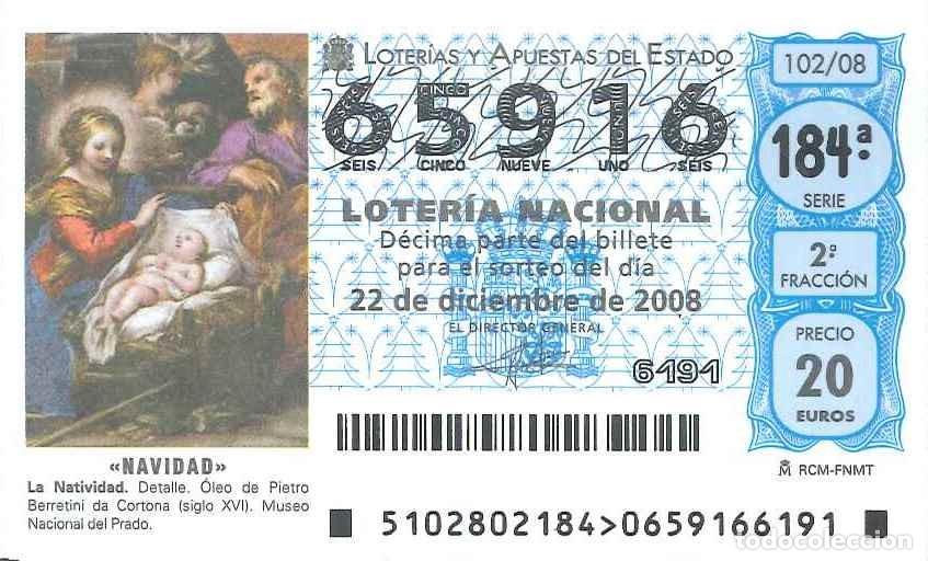 Loter&iacute;a Nacional: LOTERIA NACIONAL - 65916 - 22 DICIEMBRE 2008 - NAVIDAD - LA NATIVIDAD - MUSEO DEL PRADO