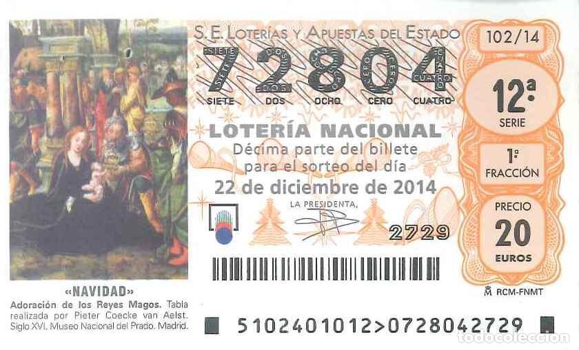 Loter&iacute;a Nacional: LOTERIA NACIONAL - 72804 - 22 DICIEMBRE 2014 - NAVIDAD - ADORACION DE LOS REYES MAGOS - MUSEO PRADO