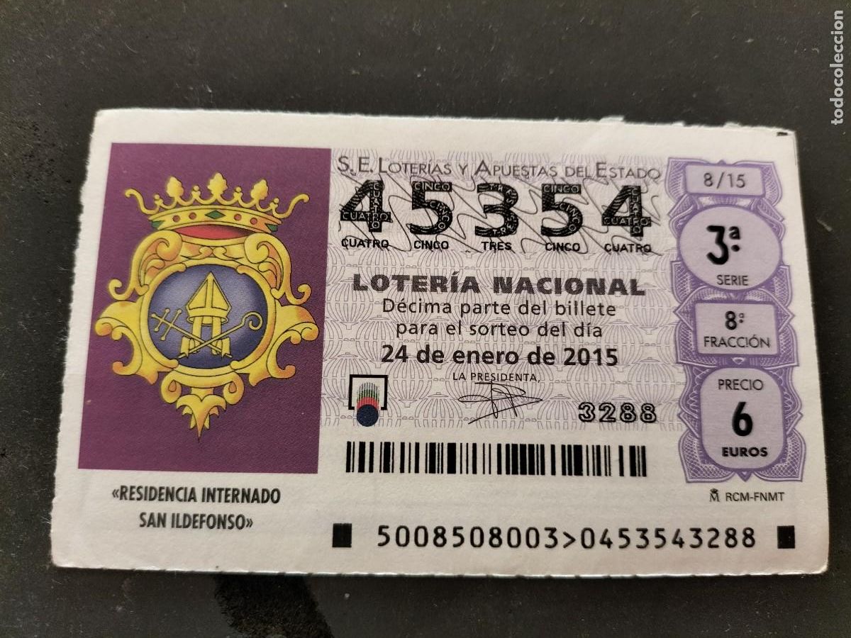 Lotaria Nacional: 1 DECIMO LOTERIA DEL SABADO - 24 ENERO 2015 - 8/15 - RESIDENCIA INTERNADO SAN ILDEFONSO capicua