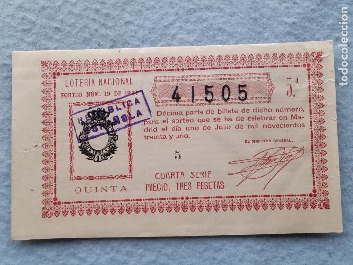 Loter&iacute;a nacional: D&eacute;cimo. Sorteo n&ordm; 19 de 1931. - Foto 1