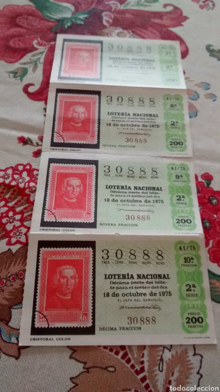 Loter&iacute;a Nacional: 4 DECIMOS DE LA LOTERIA NACIONAL. SORTEO 18 OCTUBRE 1975 41/75 CRISTOBAL COLON