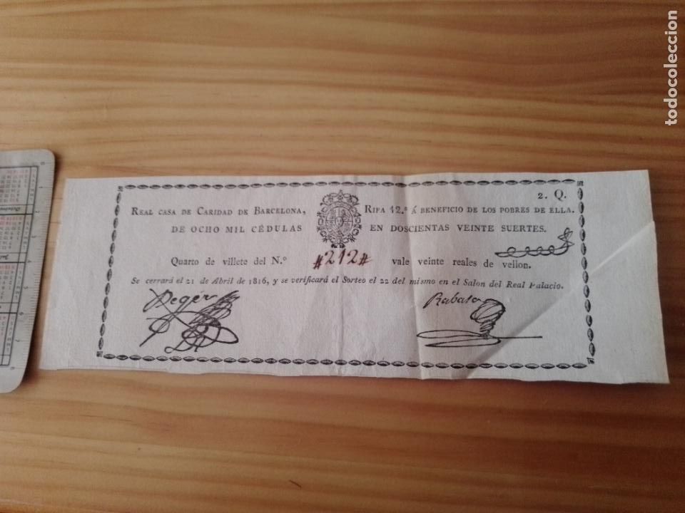 Loter&iacute;a Nacional: LOTERIA - REAL CASA DE CARIDAD DE BARCELONA RIFA 1816