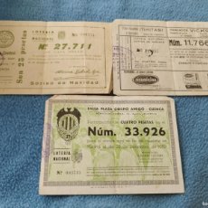Lotería Nacional: LOTE DE 3 PAPELETAS DE LOTERÍA NACIONAL SORTEO DE NAVIDAD - VALENCIA AÑO 1959 -