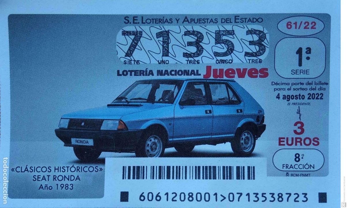 Loter&iacute;a nacional: Espa&ntilde;a. Loter&iacute;a. 2022. Sorteo: 61 Cl&aacute;sicos Hist&oacute;ricos: Seat Ronda. A&ntilde;o 1983. Fecha: 4 agosto.