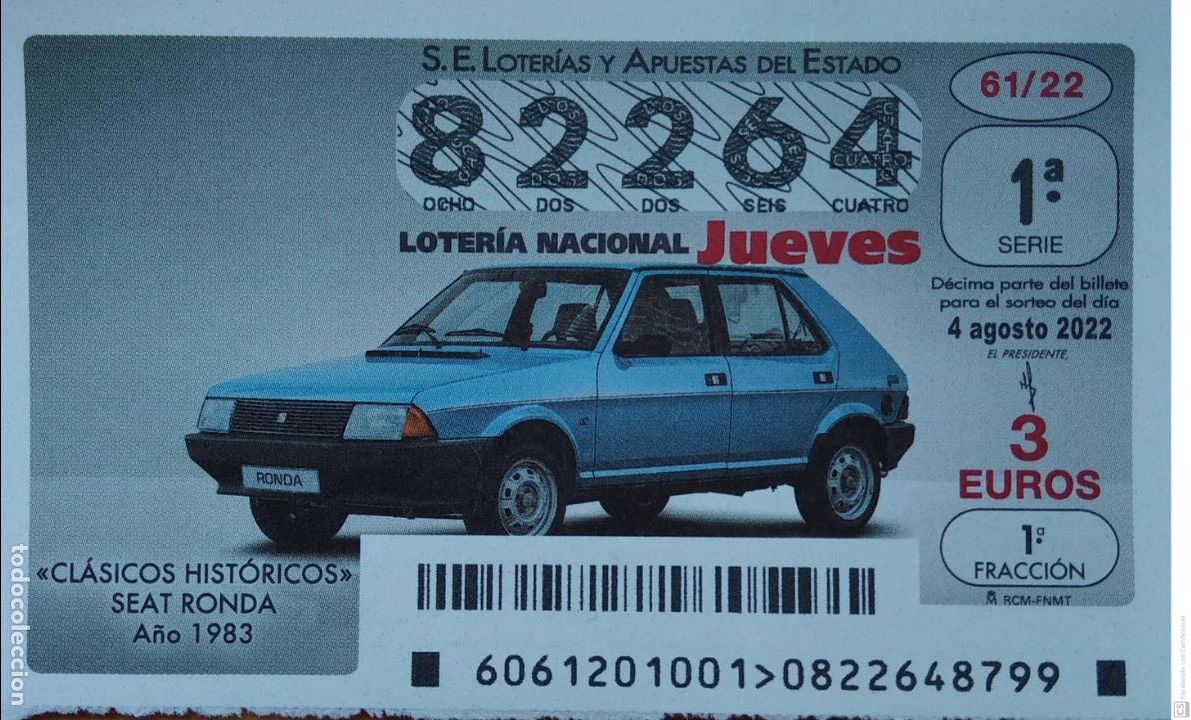 Loter&iacute;a nacional: Espa&ntilde;a. Loter&iacute;a. 2022. Sorteo: 61 Cl&aacute;sicos Hist&oacute;ricos: Seat Ronda. A&ntilde;o 1983. Fecha: 4 agosto.