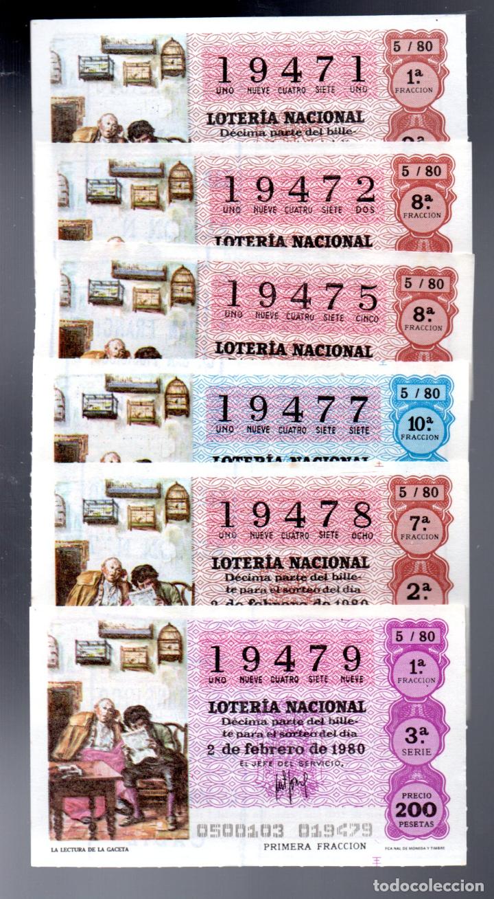 National Spanish Lottery: LOTER&Iacute;A NACIONAL DEL S&Aacute;BADO - SEIS D&Eacute;CIMOS PARA CORRELATIVA - A&Ntilde;O 1980 -