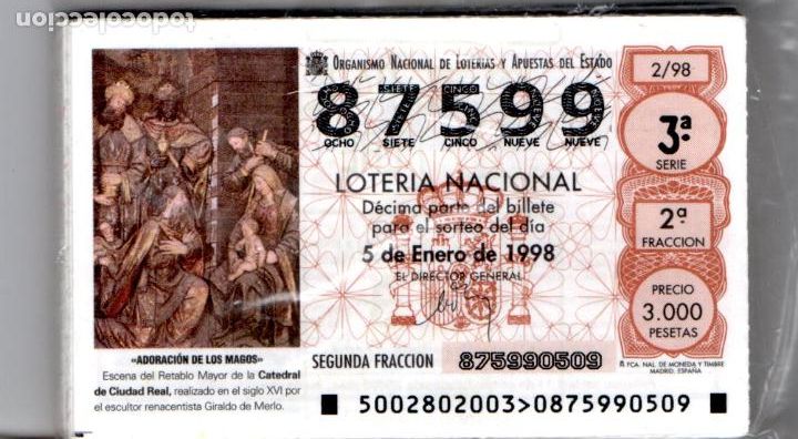 National Spanish Lottery: LOTER&Iacute;A NACIONAL DEL S&Aacute;BADO - A&Ntilde;O 1998 COMPLETO - EXCELENTE ESTADO -