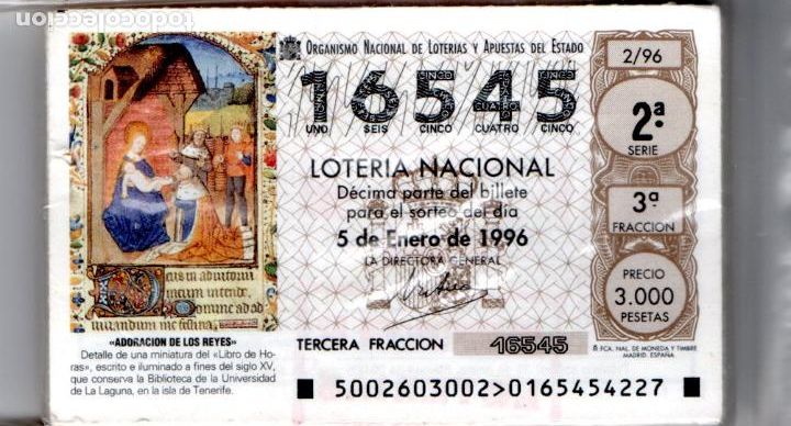 National Spanish Lottery: LOTER&Iacute;A NACIONAL DEL S&Aacute;BADO - A&Ntilde;O 1996 COMPLETO - EXCELENTE ESTADO -