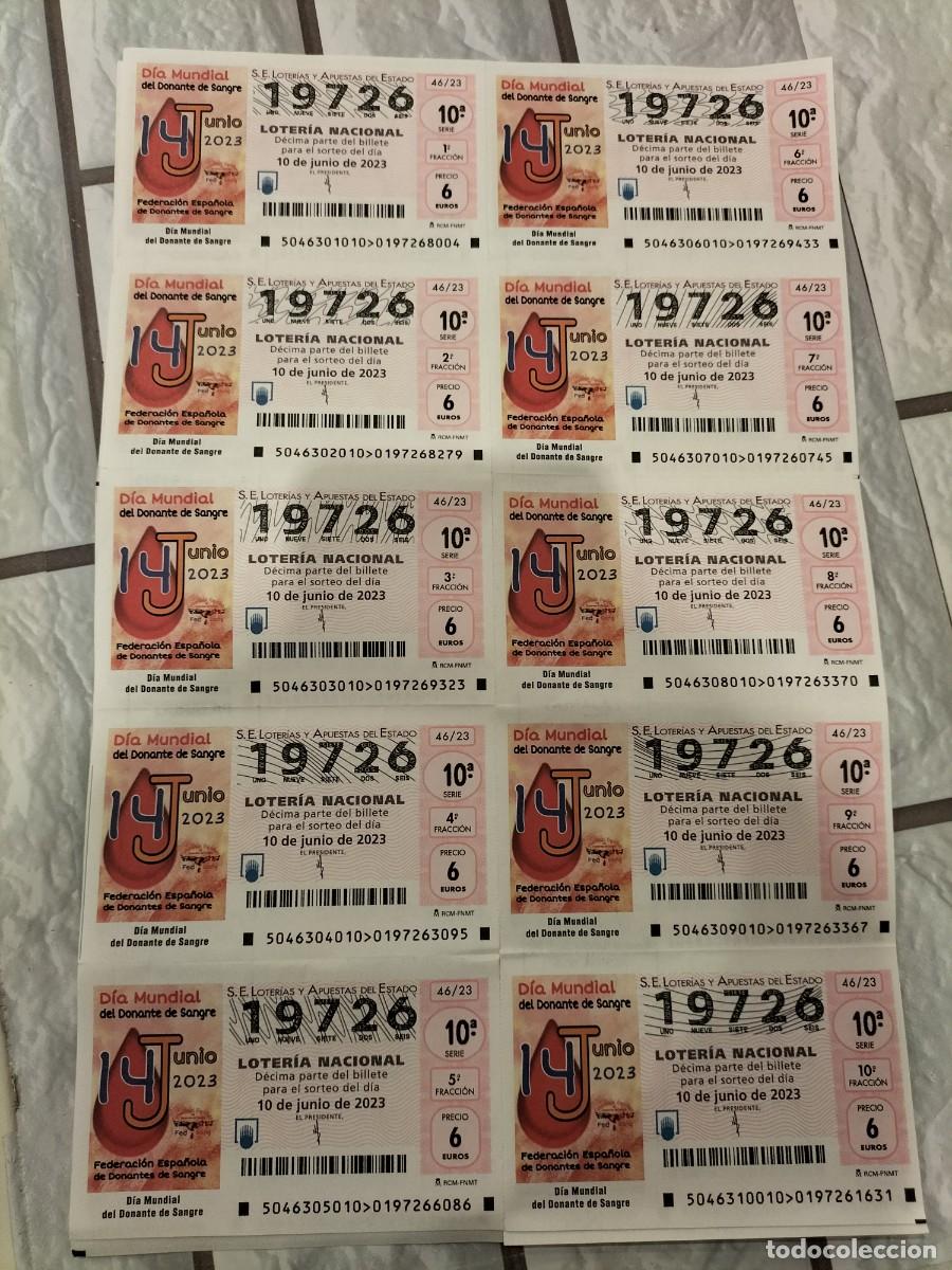 Lotaria Nacional: 1 BILLETE LOTERIA DEL SABADO - 10 JUNIO 2023 - 46/23 - DIA MUNDIAL DONANTE SANGRE