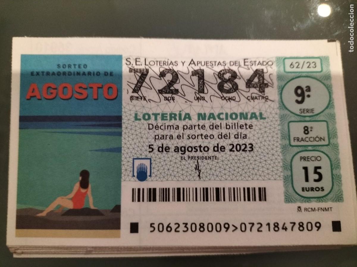 National Spanish Lottery: 1 DECIMO LOTERIA NACIONAL SABADO 5 AGOSTO 2023 - 62/23 SORTEO EXTRAORDINARIO AGOSTO PLAYA