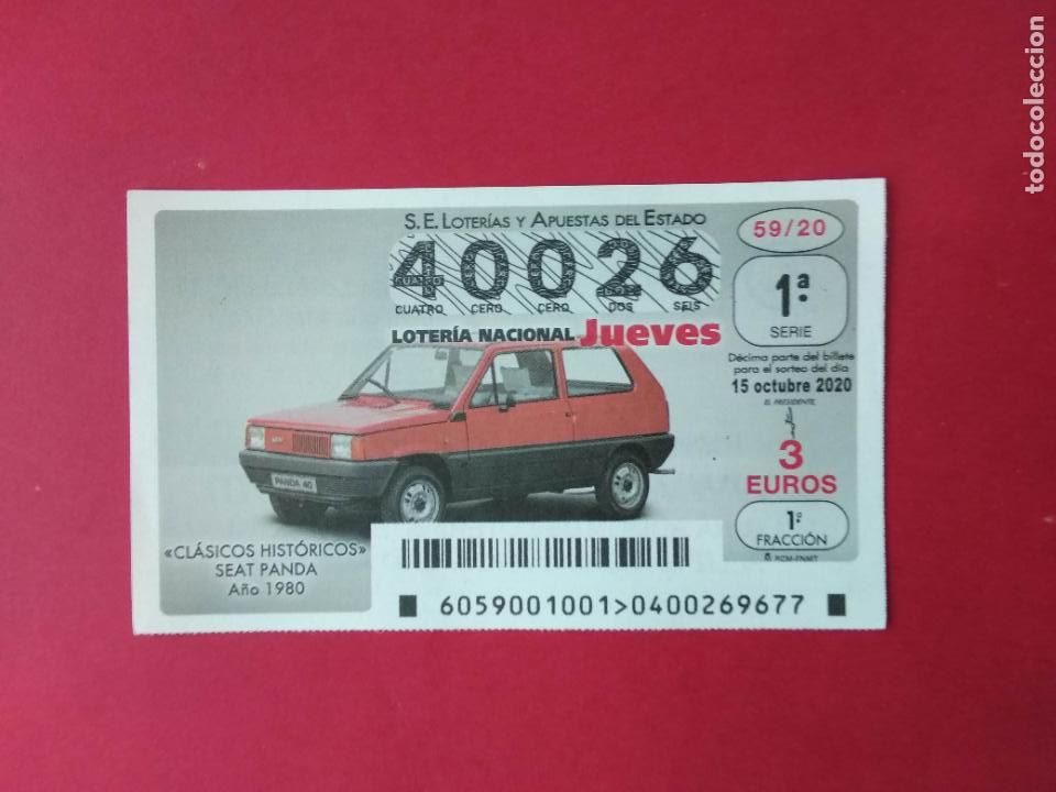 Loter&iacute;a nacional: DECIMO LOTERIA NACIONAL DE LOS JUEVES A&Ntilde;O 2020 SORTEO N&ordm; 59 COCHES CLASICOS HISTORICOS SEAT PANDA