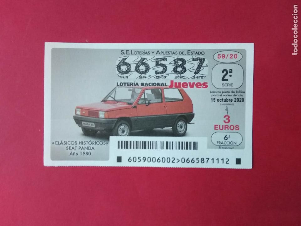 Loter&iacute;a nacional: DECIMO LOTERIA NACIONAL DE LOS JUEVES A&Ntilde;O 2020 SORTEO N&ordm; 59 COCHES CLASICOS HISTORICOS SEAT PANDA
