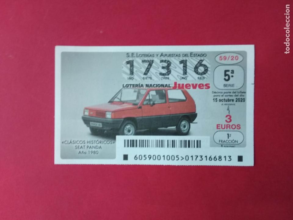 Loter&iacute;a nacional: DECIMO LOTERIA NACIONAL DE LOS JUEVES A&Ntilde;O 2020 SORTEO N&ordm; 59 COCHES CLASICOS HISTORICOS SEAT PANDA