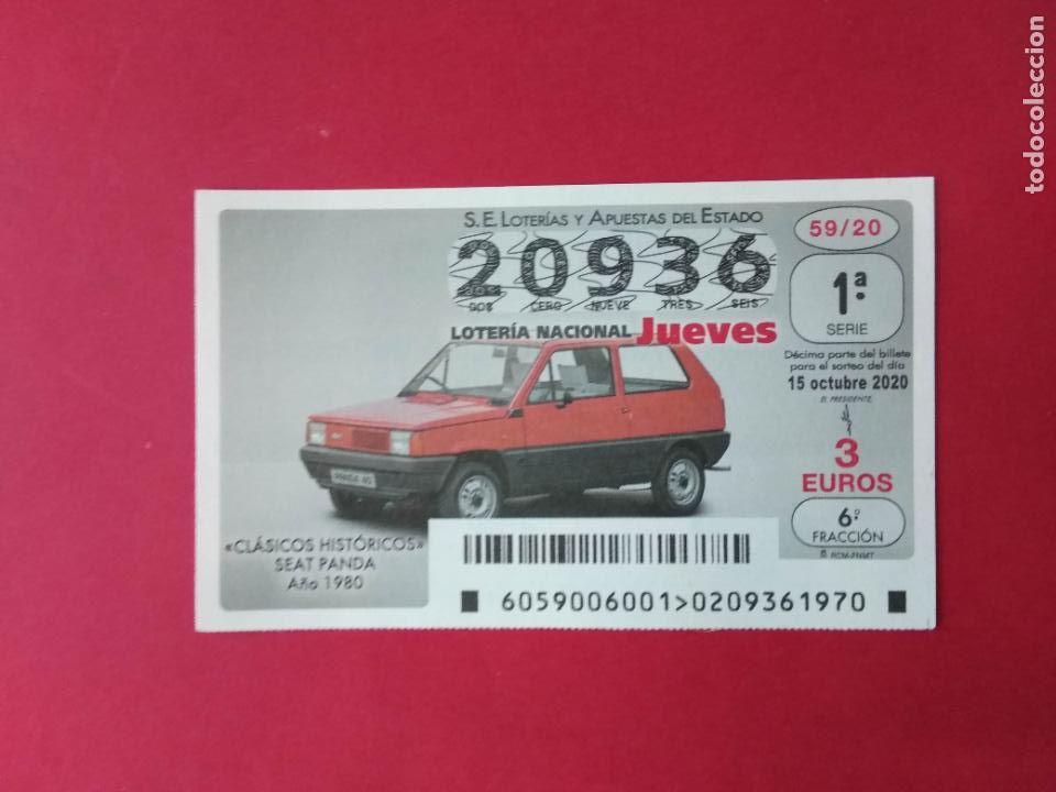 Loter&iacute;a nacional: DECIMO LOTERIA NACIONAL DE LOS JUEVES A&Ntilde;O 2020 SORTEO N&ordm; 59 COCHES CLASICOS HISTORICOS SEAT PANDA