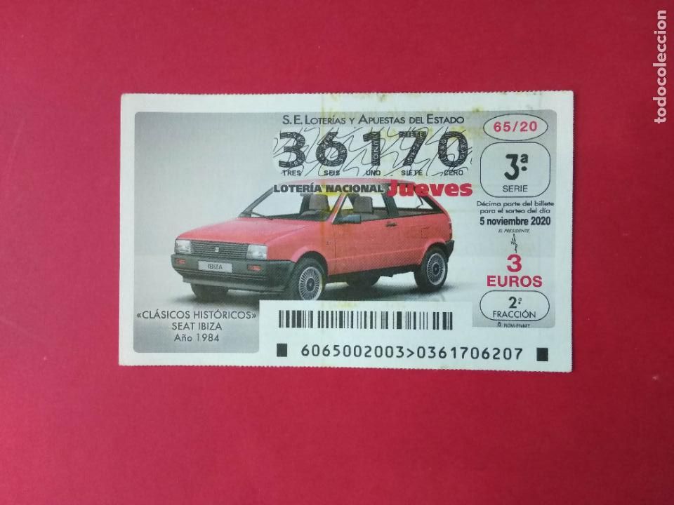Loter&iacute;a nacional: DECIMO LOTERIA NACIONAL DE LOS JUEVES A&Ntilde;O 2020 SORTEO N&ordm; 65 COCHES CLASICOS HISTORICOS SEAT IBIZA