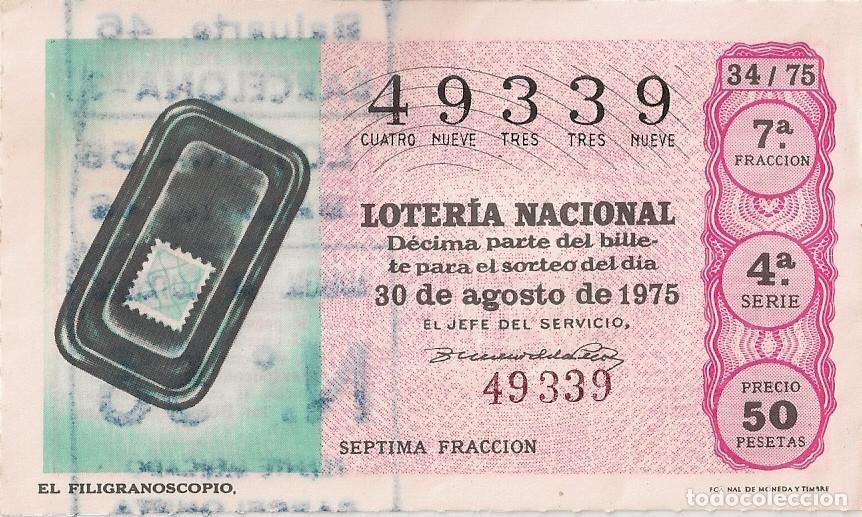 National Spanish Lottery: LOTER&Iacute;A NACIONAL 49339 30 AGOSTO 1975 SORTEO 34/75