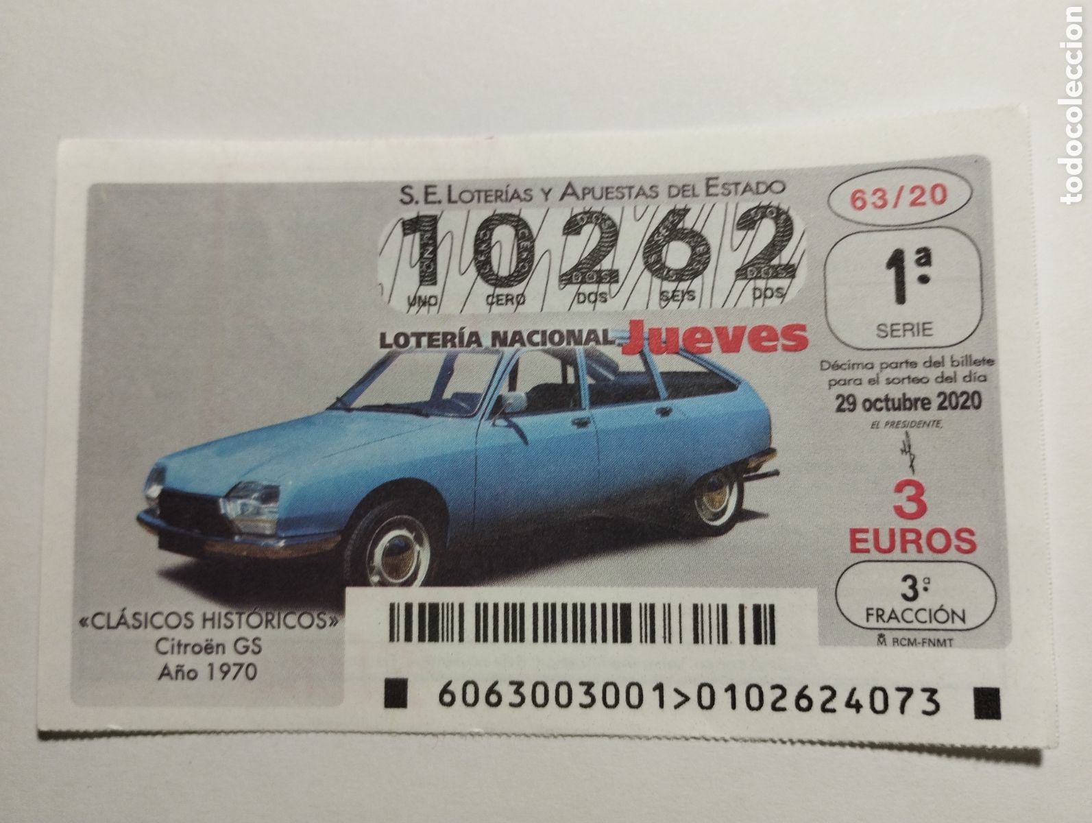 Loter&iacute;a Nacional: Loter&iacute;a Nacional jueves, sorteo 63/20, 29 octubre 2020, CL&Aacute;SICOS HIST&Oacute;RICOS CITROEN GS