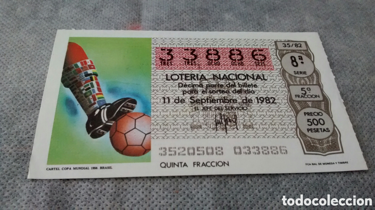 Loter&iacute;a nacional: DECIMO DE LA LOTERIA NACIONAL. SORTEO 11 SEPTIEMBRE 1982 35/82 CARTEL COPA MUNDIAL DE BRASIL