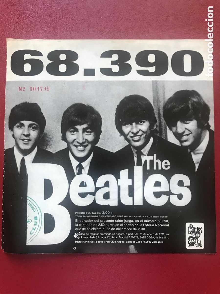 Loter&iacute;a Nacional: THE BEATLES participacion loteria 2010 fan club