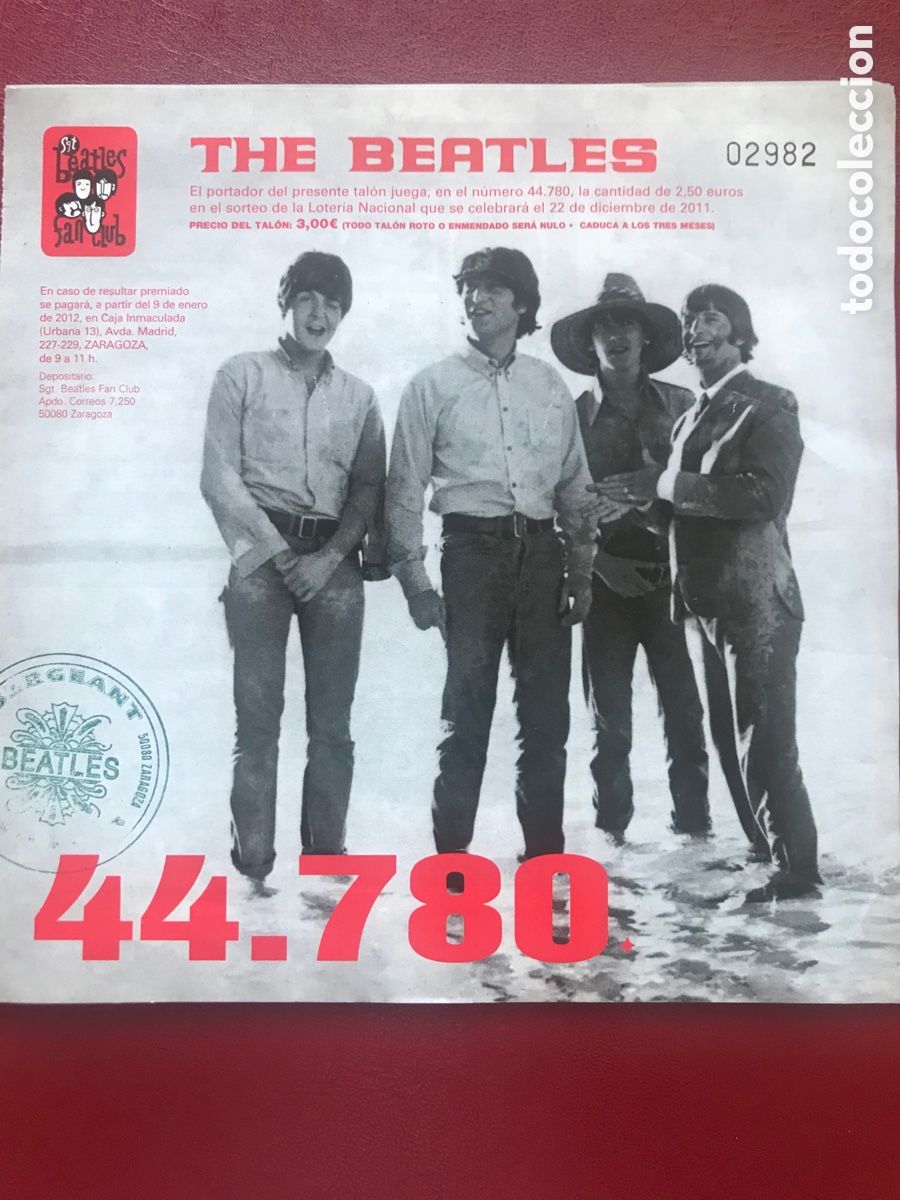 Loter&iacute;a Nacional: THE BEATLES participacion loteria 2011 fan club