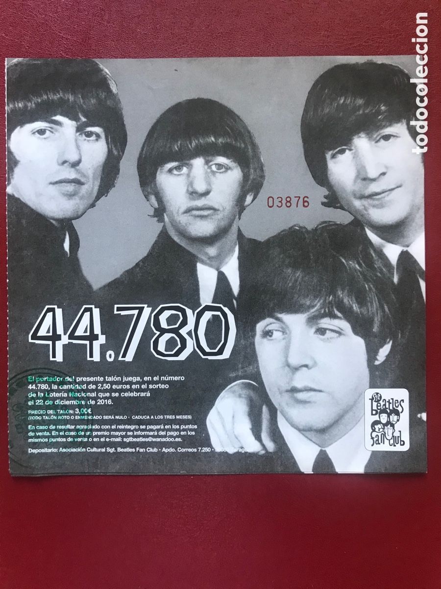 Loter&iacute;a Nacional: THE BEATLES participacion loteria 2016 fan club