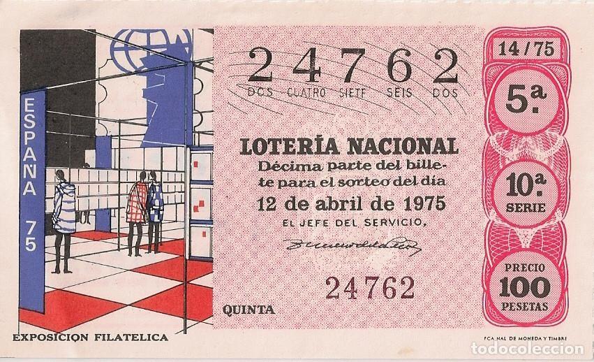 National Spanish Lottery: LOTER&Iacute;A NACIONAL 24762 12 ABRIL 1975 SORTEO 14/75