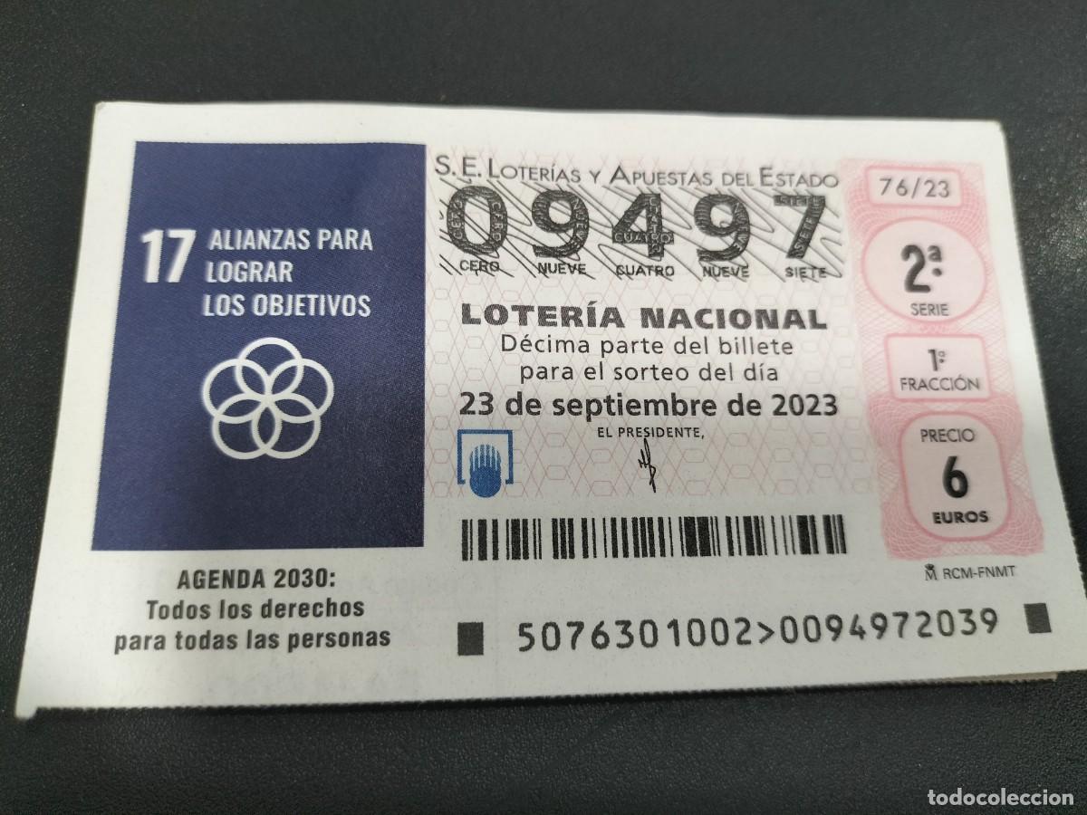 Lotaria Nacional: 1 DECIMO LOTERIA SABADO - 23 SEPTIEMBRE 2023 - 76/23 - AGENDA 2030 TODOS LOS DERECHOS PARA LAS PERSO
