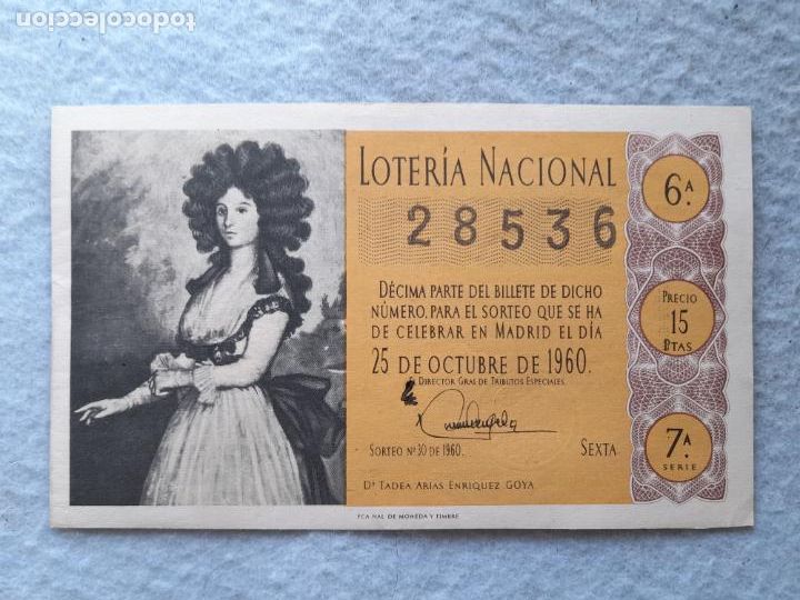 Loter&iacute;a nacional: D&eacute;cimo. Sorteo n&ordm; 30 de 1960. - Foto 1