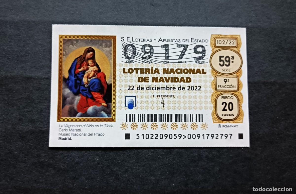 Loter&iacute;a Nacional: D&eacute;cimo 22 diciembre. Navidad. Museo del Prado. N&ordm; 09179. Administraci&oacute;n. La Fortuna. S. Agust&iacute;n de G