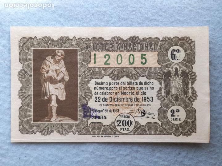 Loter&iacute;a nacional: D&eacute;cimo. Sorteo n&ordm; 36 del a&ntilde;o 1953. - Foto 1