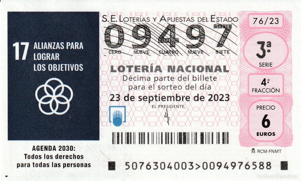 Lotaria Nacional: 1 DECIMO LOTERIA SABADO - 23 SEPTIEMBRE 2023 - 76/23 - AGENDA 2030 TODOS LOS DERECHOS PARA LAS PERSO