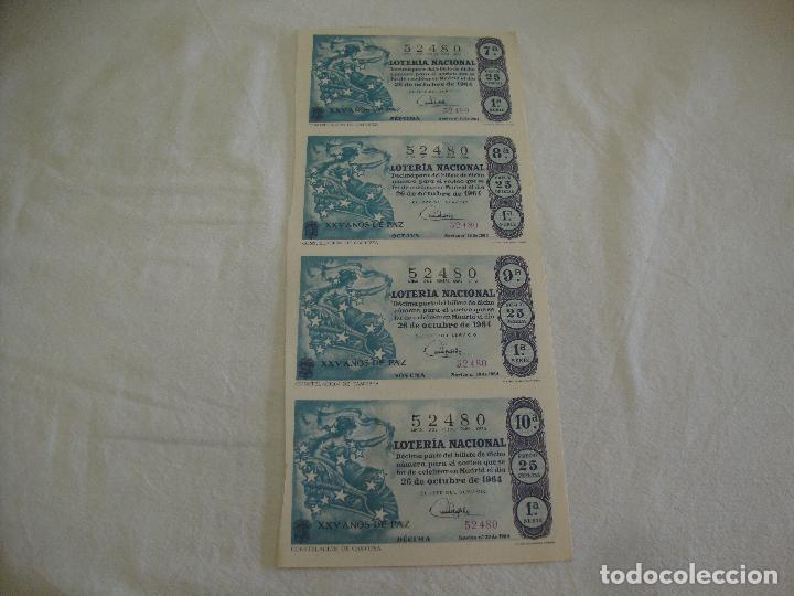 Loter&iacute;a nacional: LOTE 4 DECIMOS LOTERIA NACIONAL 26 OCTUBRE 1964 N&ordm; 52480