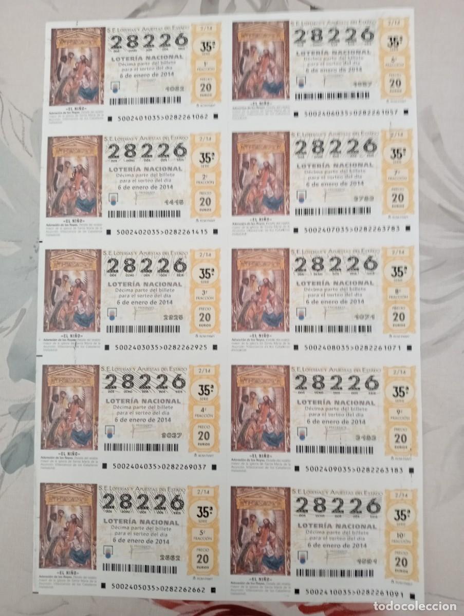 National Spanish Lottery: TIRA COMPLETA LOTERIA NACIONAL N.&ordm; 28226 SORTEO 6 DE ENERO 2014