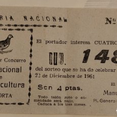 Lotería Nacional: :::: CR31 - LOTERIA NACIONAL - PRO PRIMER CONCURSO INTERNACIONAL DE COLUMBICULTURA - PAIPORTA - 1961