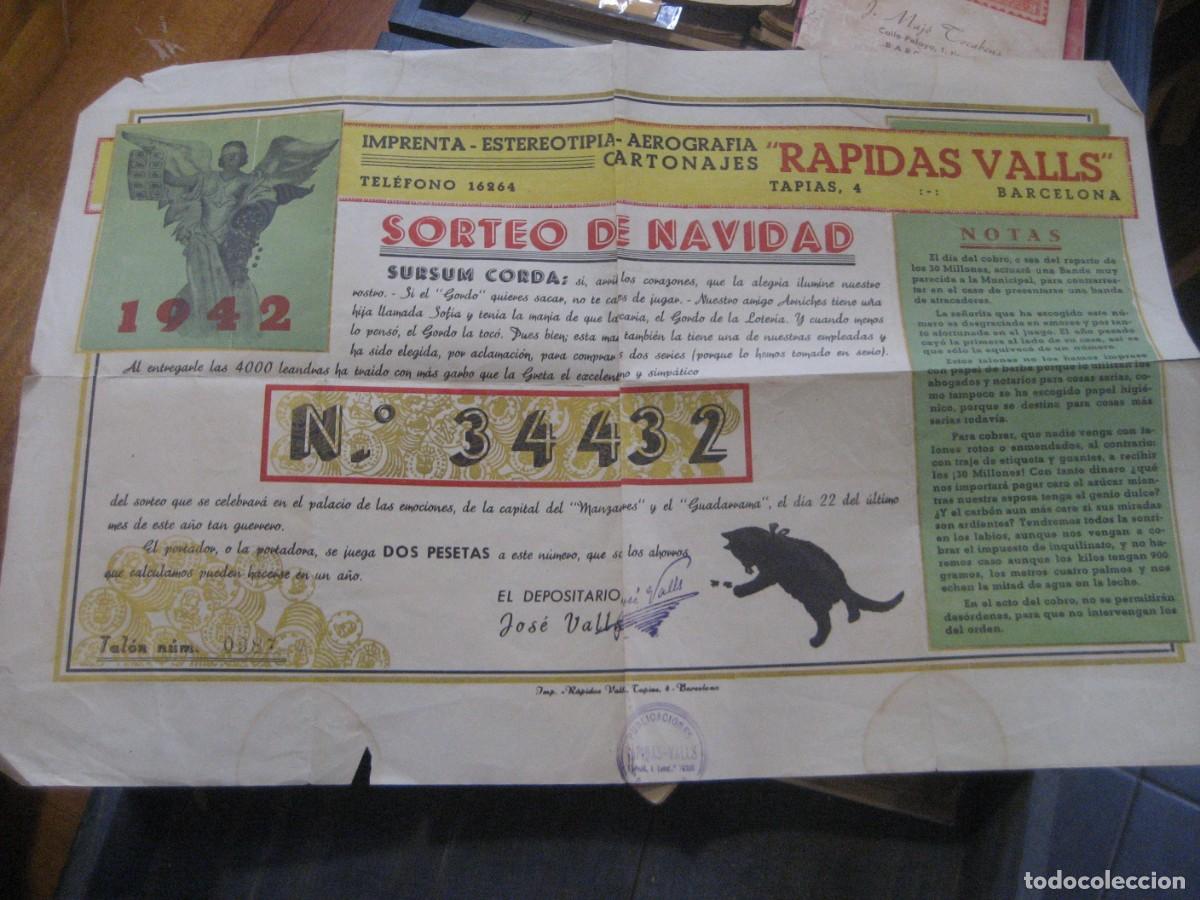 Lotaria Nacional: gran billete loteria de navidad . imprenta rapidas valls a&ntilde;o 1942 . 40 / 26 cm
