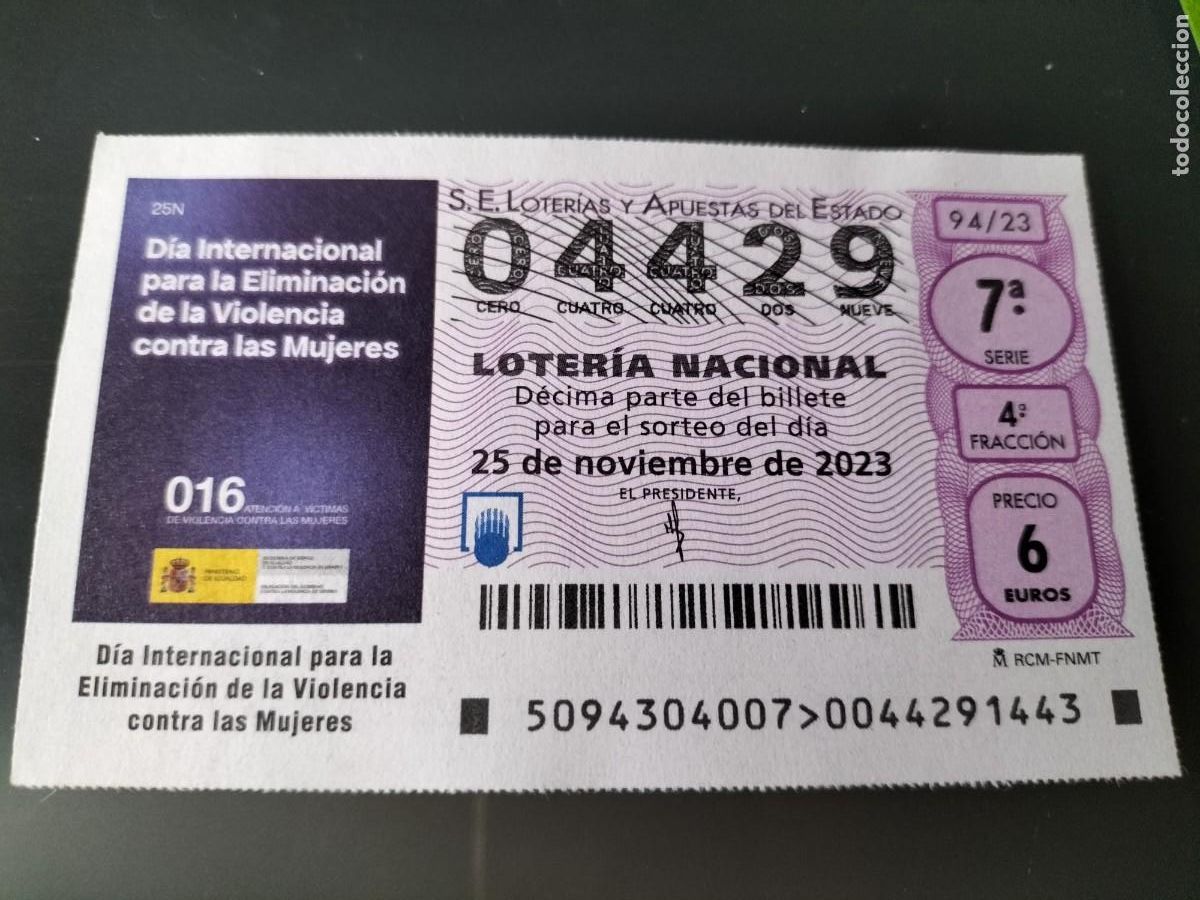Lotaria Nacional: 1 DECIMO LOTERIA NACIONAL SABADO 25 NOVIEMBRE 2023 94/23 DIA CONTRA LA VIOLENCIA MUJERES