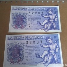 Lotería Nacional: LOTE DE DOS DECIMOS LOTERA AÑO 1948 , REPRODUCCION AUTORIZADA , PERFECTOS