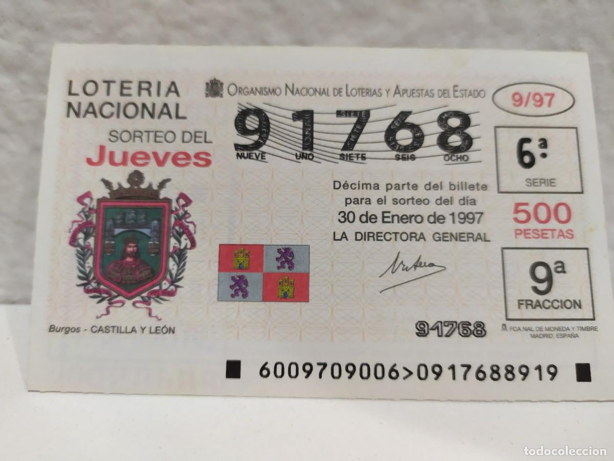 Nationale spanische Lotterie: 1 DECIMO LOTERIA DEL JUEVES - 30 ENERO 1997 - 9/97 - ESCUDOS - BURGOS ( CASTILLA Y LEON )